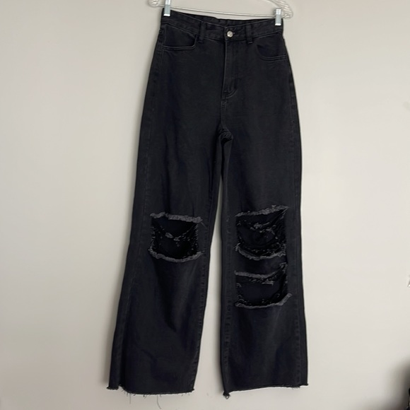 Shein Ripped Distress Wide Leg Jeans Size 4 - Picture 3 of 15